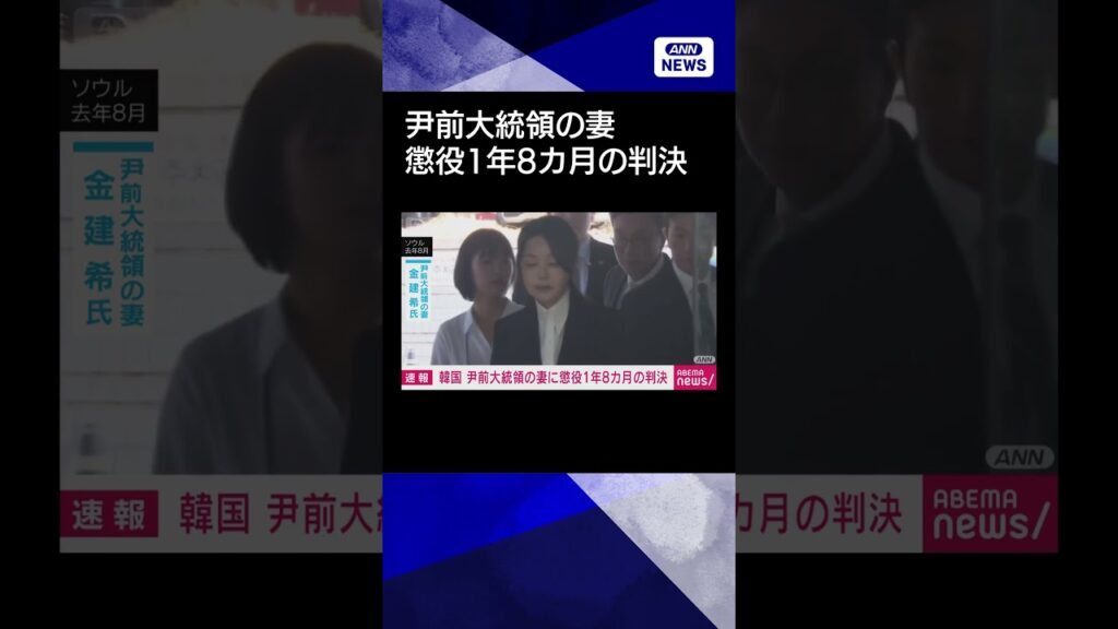 【ニュース】【速報】尹前大統領の妻・金建希被告に懲役1年8カ月の判決　ソウル中央地裁 #shorts