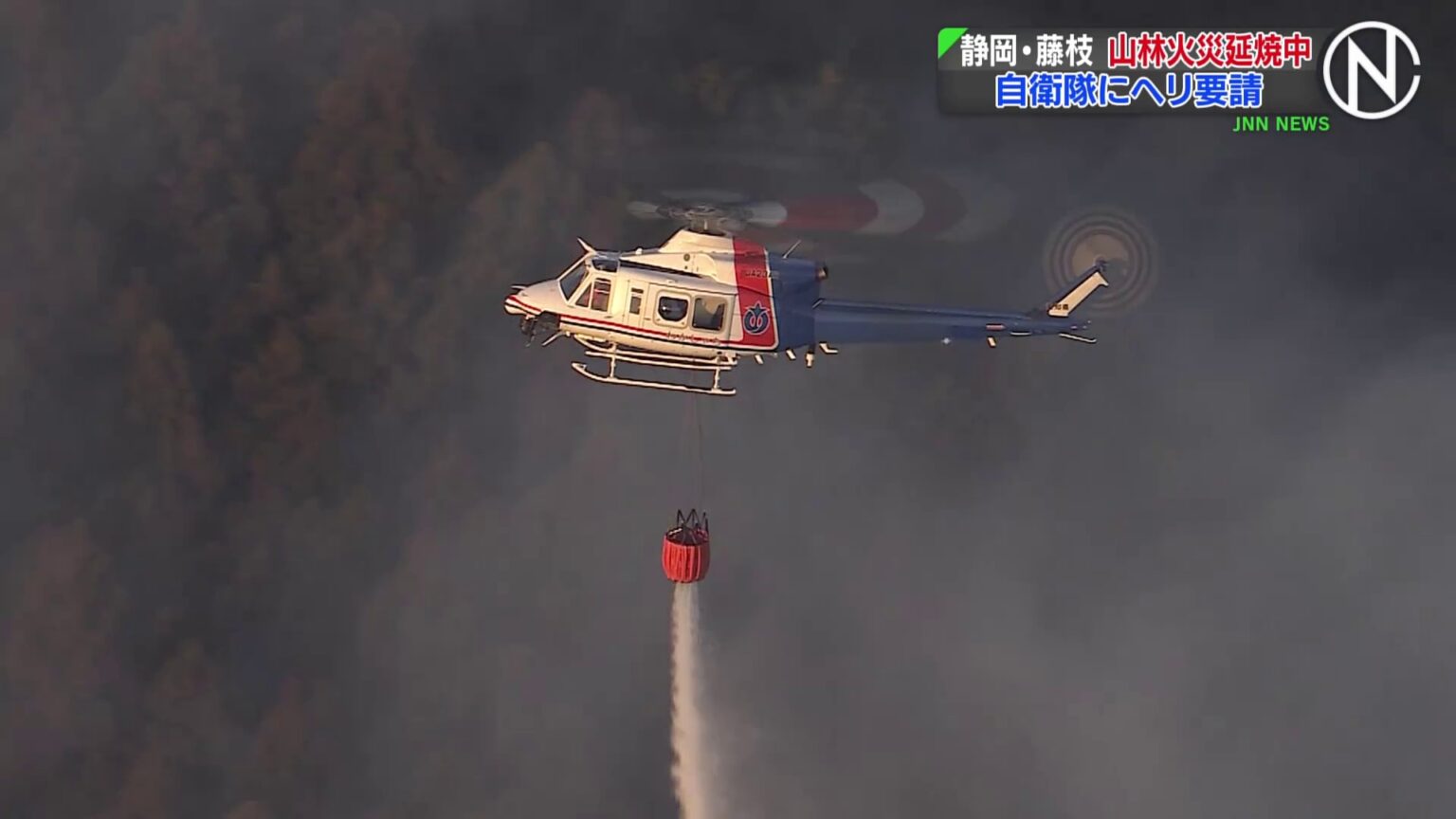 静岡・藤枝市で山林火災 延焼続く 人や建物への被害は確認されず あす朝から消火活動再開予定 自衛隊にヘリ要請（TBS NEWS DIG Powered by JNN）