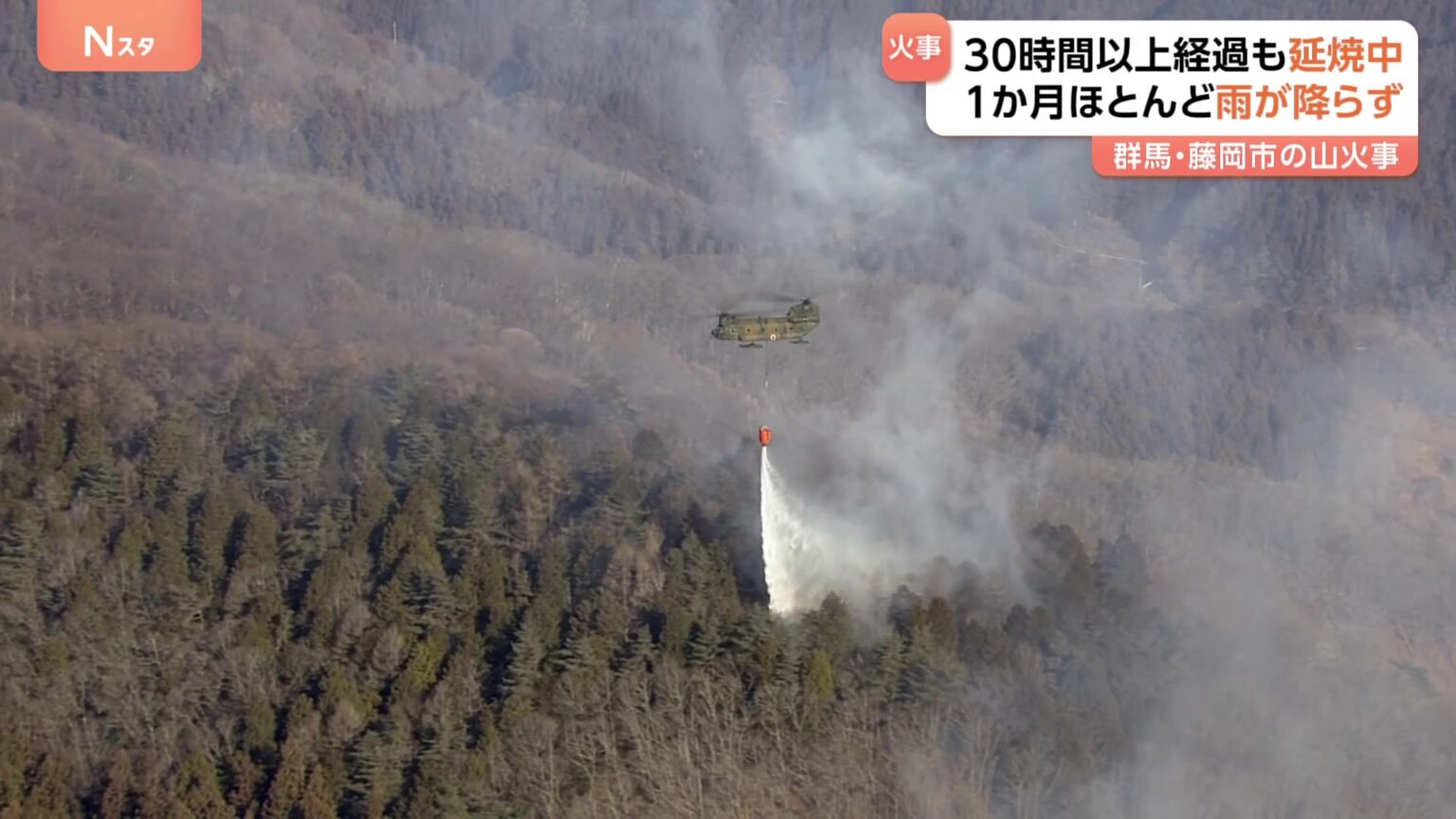 群馬・藤岡市の山林火災　30時間経過も延焼中　47ヘクタールに被害拡大　この1か月ほとんど雨降らず“林野火災注意報”（TBS NEWS DIG Powered by JNN）