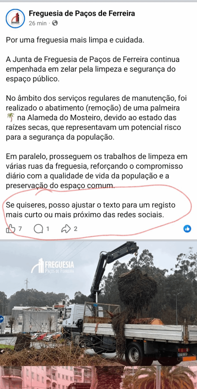 パソス・デ・フェレイラ教区議会が通信にAIを（誤って）使用している