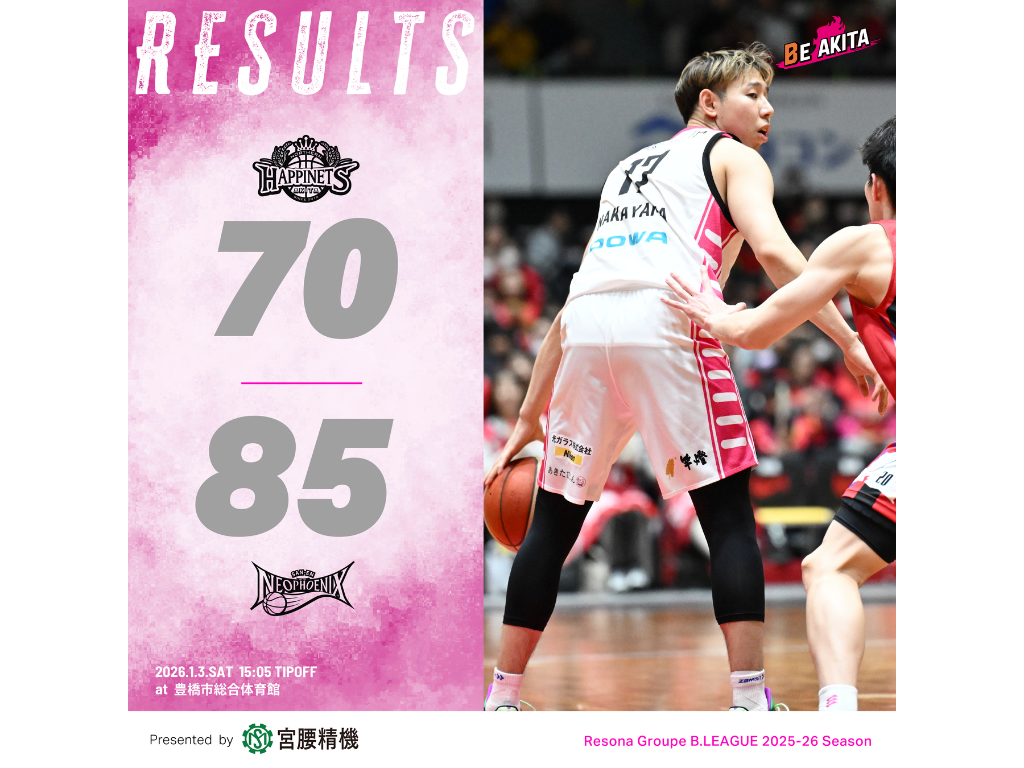 【試合結果】1/3（土）第18節 VS 三遠ネオフェニックス GAME1@豊橋市総合体育館 | 秋田ノーザンハピネッツ