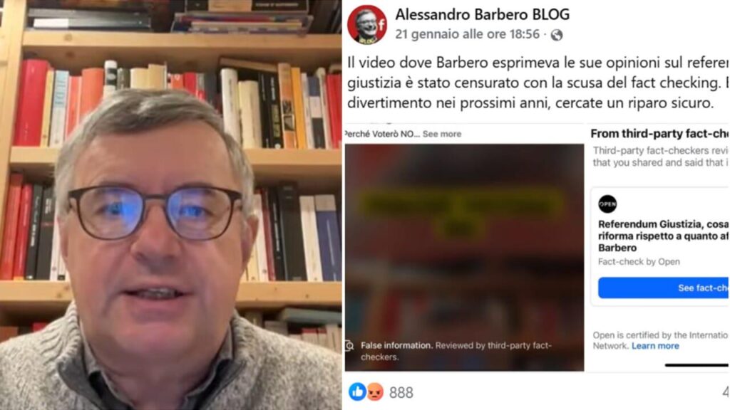 アレッサンドロ・バルベロ氏が住民投票に「ノー」の理由を説明するビデオは隠蔽されている：「虚偽または誤解を招く情報」