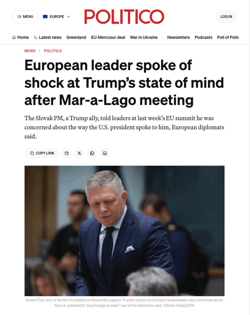 フィコは個人的な会談後のトランプの精神状態にショックを受けた