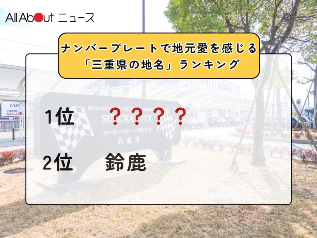 ナンバープレートで地元愛を感じる「三重県の地名」ランキング！ 2位「鈴鹿」を大差で抑えた1位は？ - All About ニュース