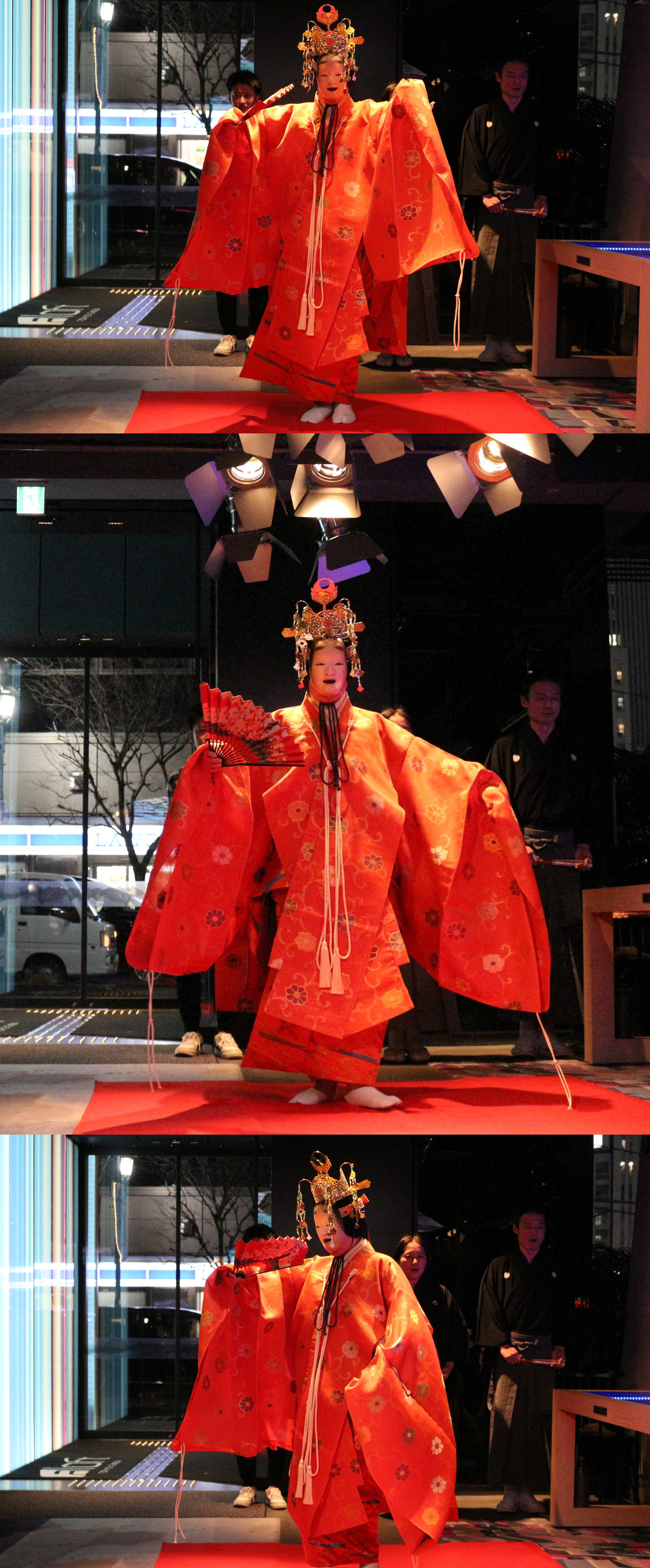 写真：現代的で華やかさのあるロビーのプロダクトデザインと、伝統芸能である能が持つ様式美が観覧者の体験価値を向上させる