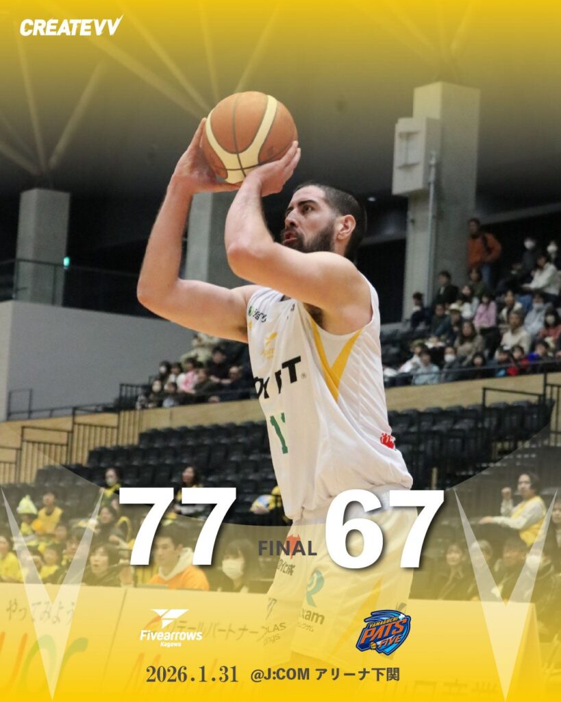 【ゲームレポート】1/31(土) vs山口パッツファイブ GAME1 | 香川ファイブアローズ