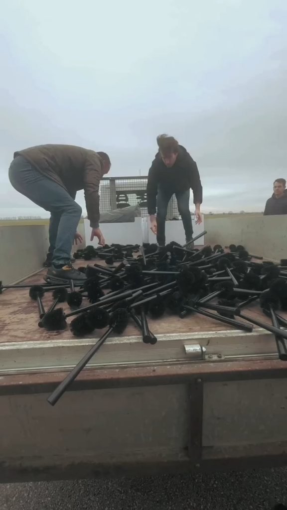 アンドラーシュ・フェケテ・ジェールとラホス・リュクセイはヤノシュ・ラザールの城の前で何百ものトイレブラシをカバーした