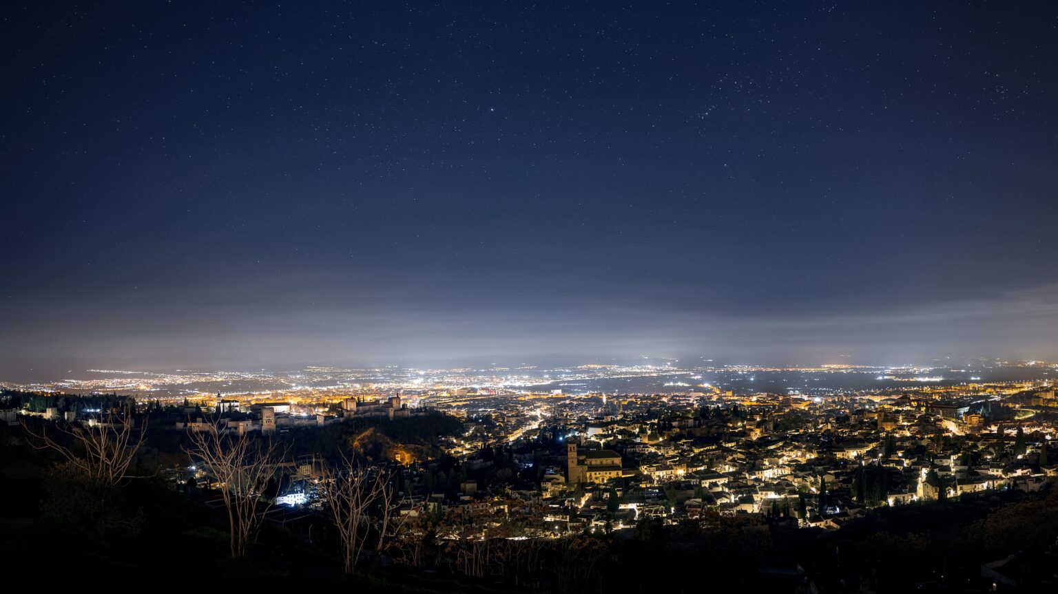 星空の下でグラナダのパノラマビュー