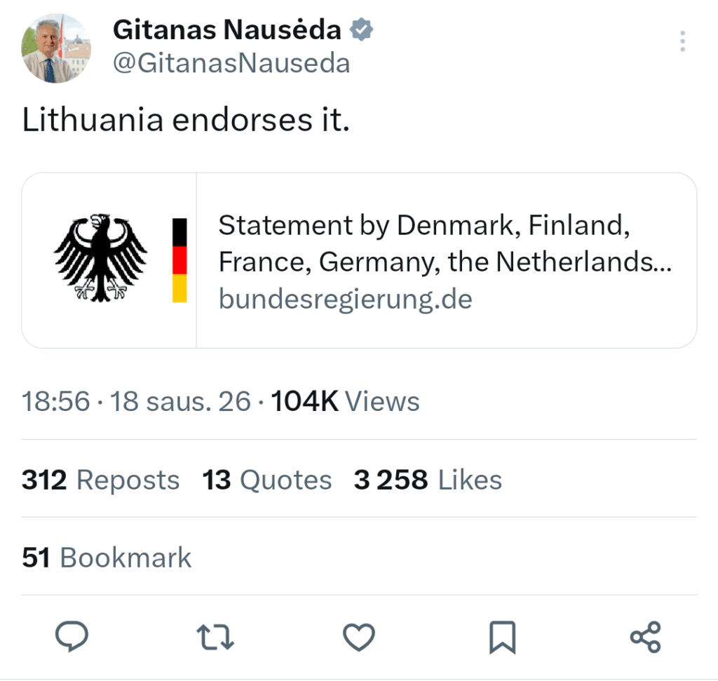 グリーンランドに対する最新の脅威に対するリトアニアの立場がついに判明