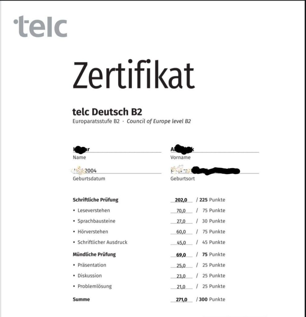 ゲーテの B1 試験に落ちた後、ついに Telc B2 試験に合格しました😁...