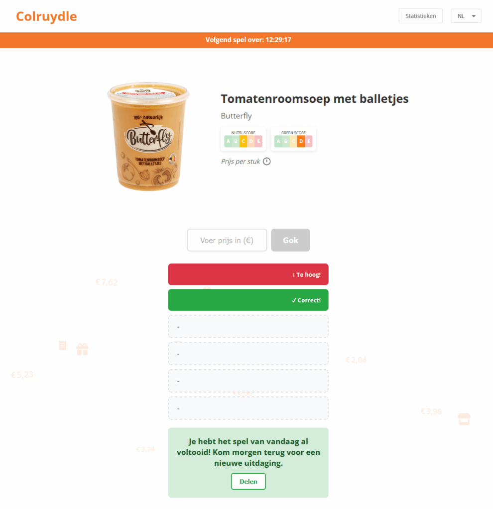 Wordle と Costcodle からインスピレーションを得た毎日の COLRUYT 推測ゲーム Colruydle を作成しました。