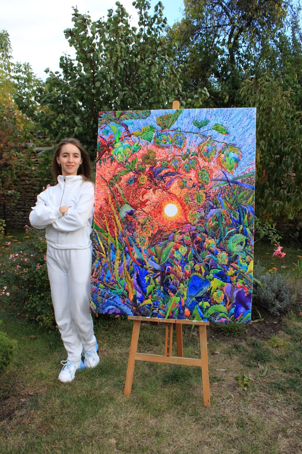 100 時間の水彩画 - ホップ、51 x 39 インチ。あなたはビールのファンですか？私は夕暮れ時にウクライナの私の村の湖の近くで野生のホップを描きました。