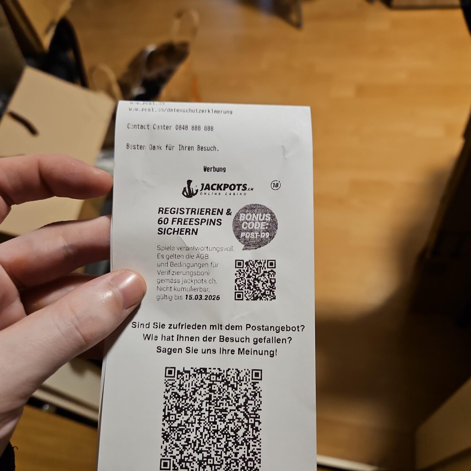 私たちのスイス郵便局のレシートにオンラインギャンブルの広告が載っているのはいいとは思いませんが、私に同意する人はいますか？