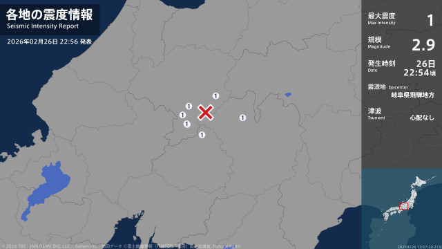 長野県、岐阜県で最大震度1の地震 長野県・木曽町、岐阜県・高山市、下呂市、中津川市(TBS NEWS DIG)|dメニューニュース(NTTドコモ) 長野県、岐阜県で最大震度1の地震 長野県・木曽町、岐阜県・高山市、下呂市、中津川市
