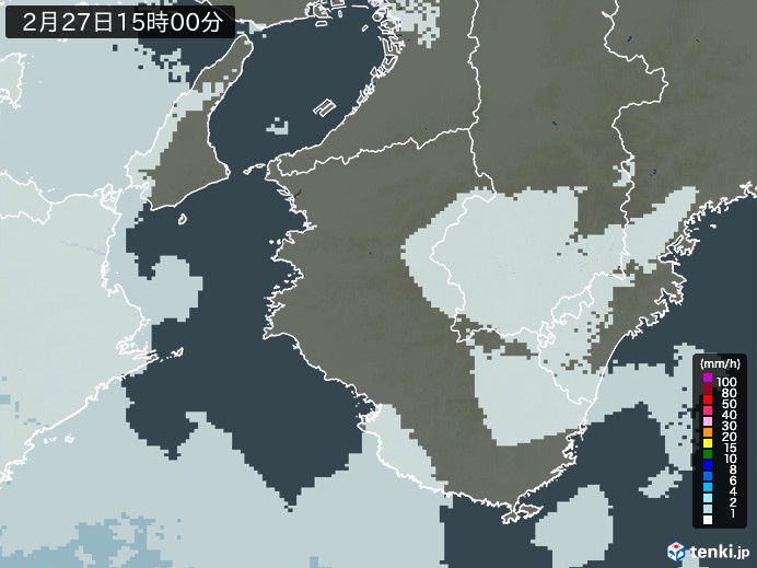 和歌山県の雨雲レーダー(2026年02月27日)