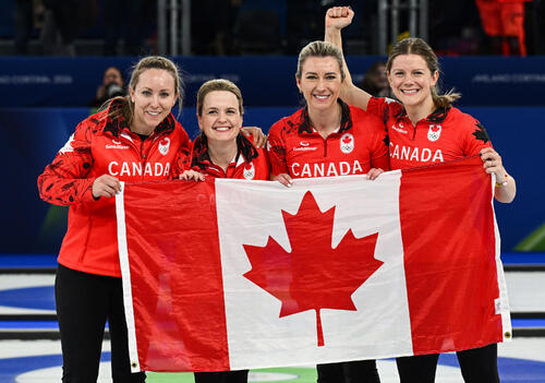 カーリング女子　銅メダルを獲得したカナダチーム（ロイター）