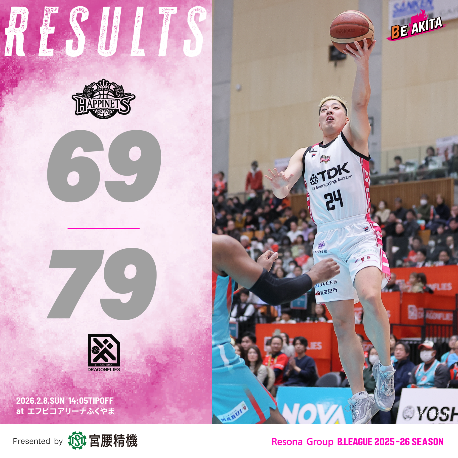 【試合結果】2/8（日）第22節 VS 広島ドラゴンフライズ GAME2 @エフピコアリーナふくやま