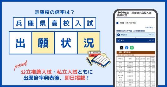 【2月3日より掲載開始】兵庫県の公立高校推薦入試、私立高校入試の出願状況（倍率）を速報します！ | PR Times - 神戸新聞NEXT