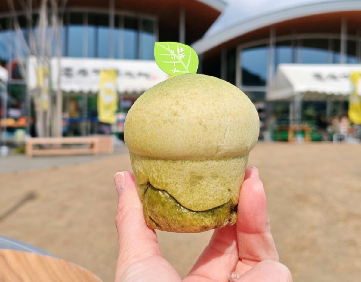 静岡県牧之原市・道の駅 そらっと牧之原「さとりベーカリー」お濃茶クリームあんぱん3