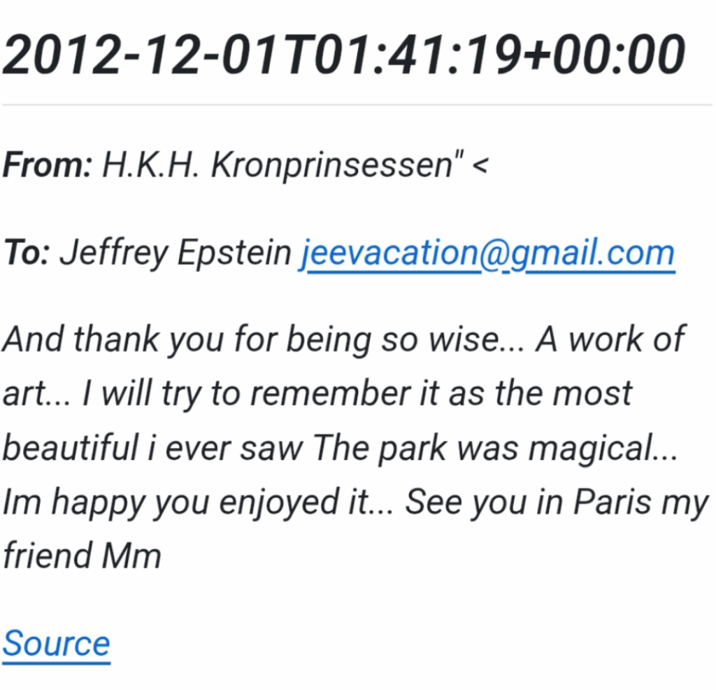 皇太子妃はエプスタインに宛てたメールで「友人、パリで会いましょう。」後に彼を愛と呼びます。 皇太子妃はエプスタインに宛てたメールで「友人、パリで会いましょう。」後に彼を愛と呼びます。