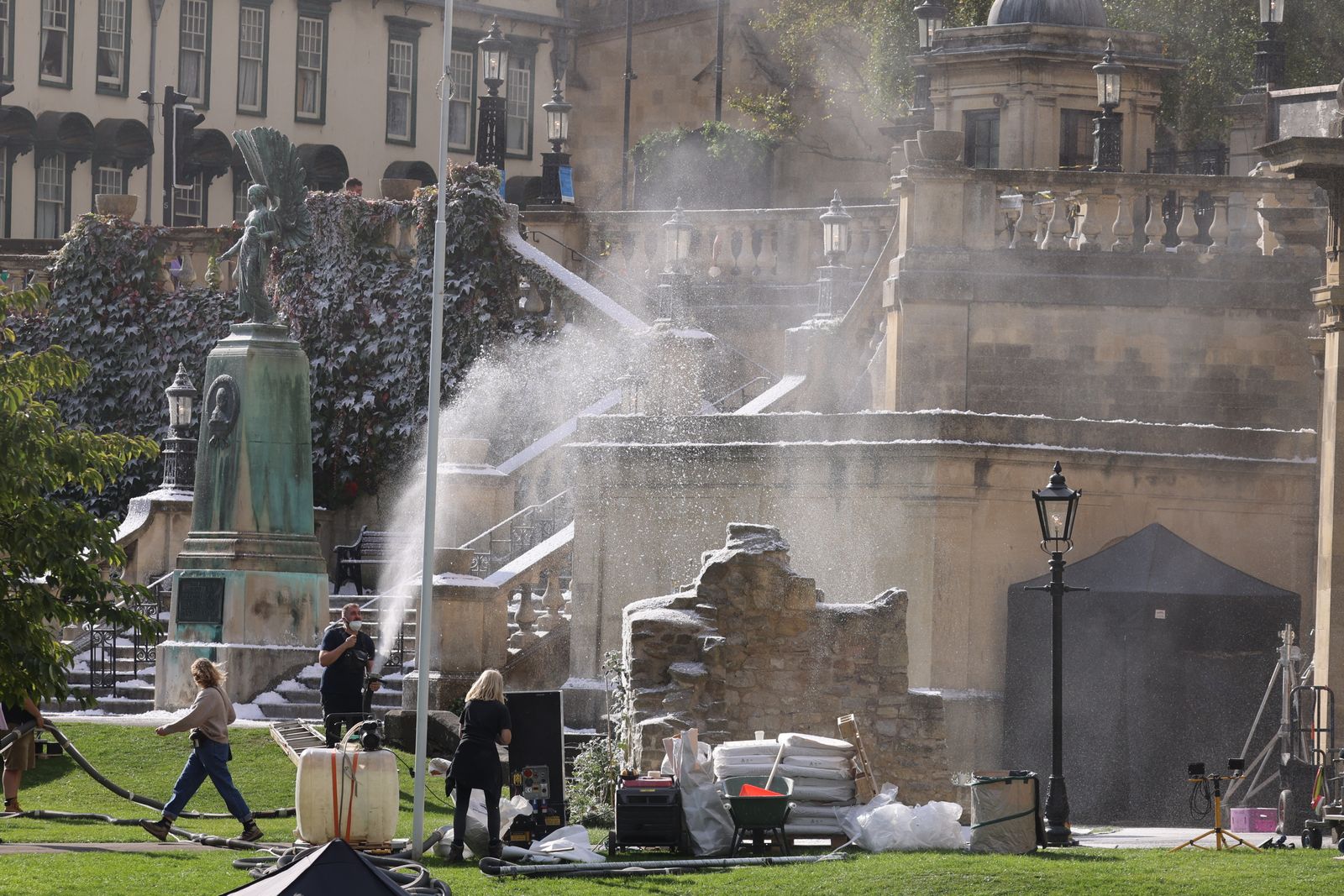 GV's of filming of the new Willy Wonka movie on October 14 2021 in Bath England.