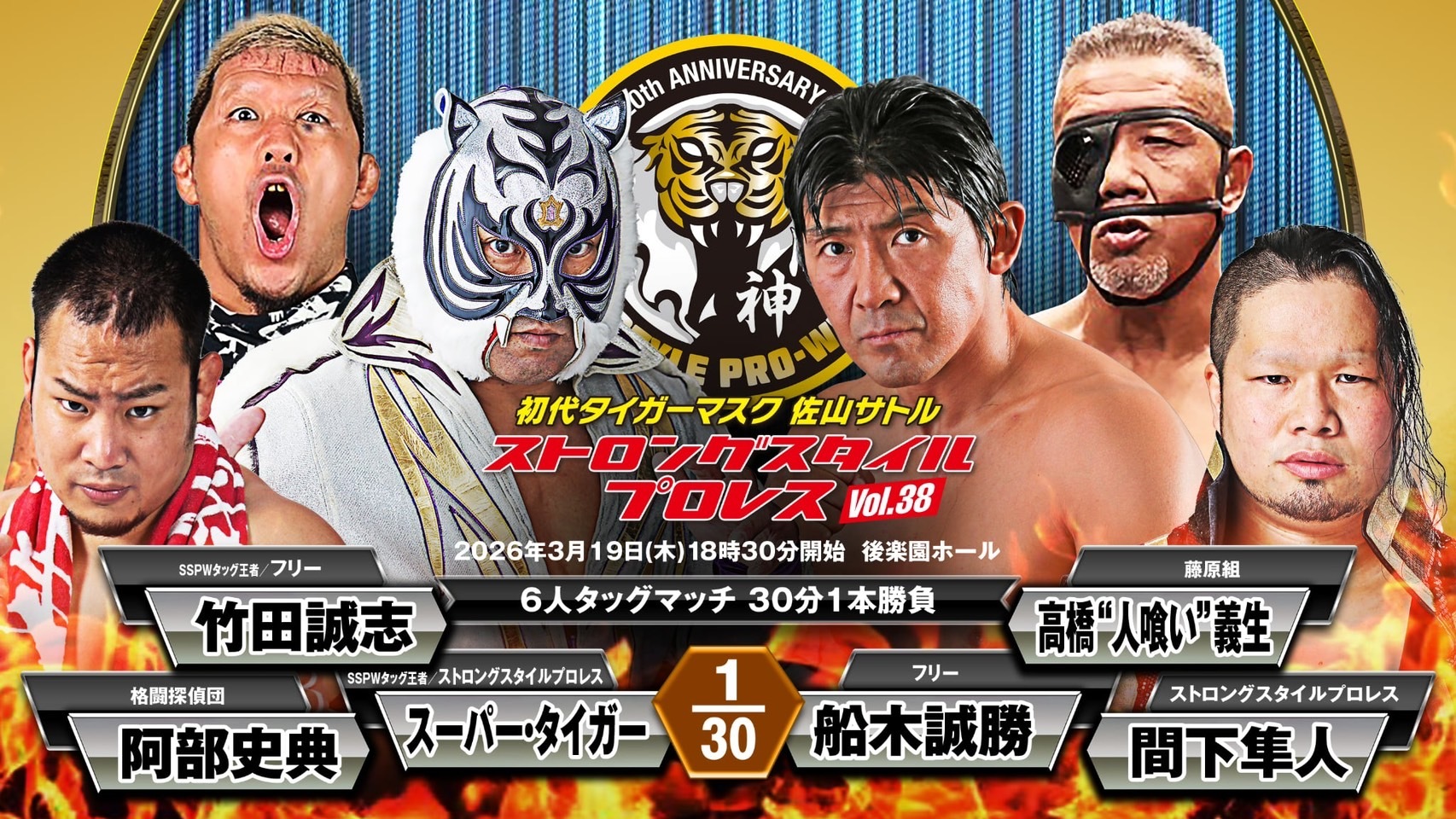 スーパー・タイガー／竹田誠志／阿部史典 vs 船木誠勝／髙橋“人喰い”義生／間下隼人