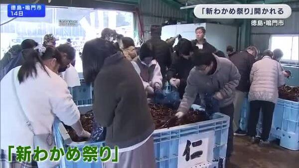 春の味覚「鳴門わかめ」4トン放出 新わかめ祭り 500円詰め放題に人だかり 6時出発の来場者も 徳島・鳴門市
