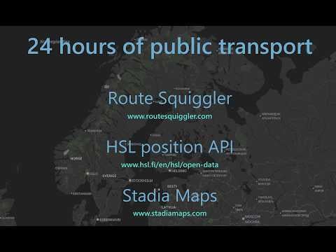 ヘルシンキの公共交通機関の 24 時間アニメーション