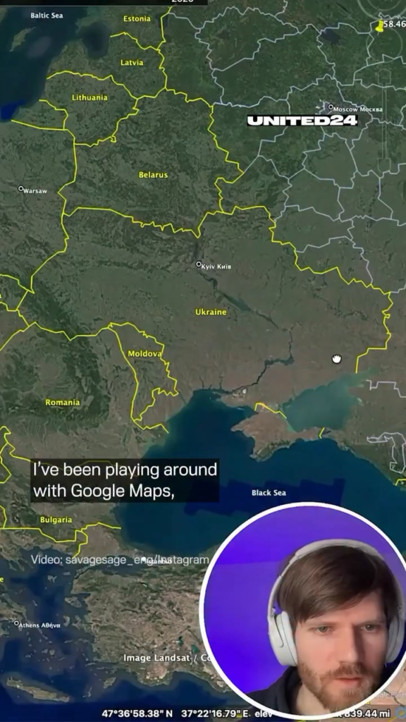 「ロシア解放」前後のウクライナの都市を Google マップに表示