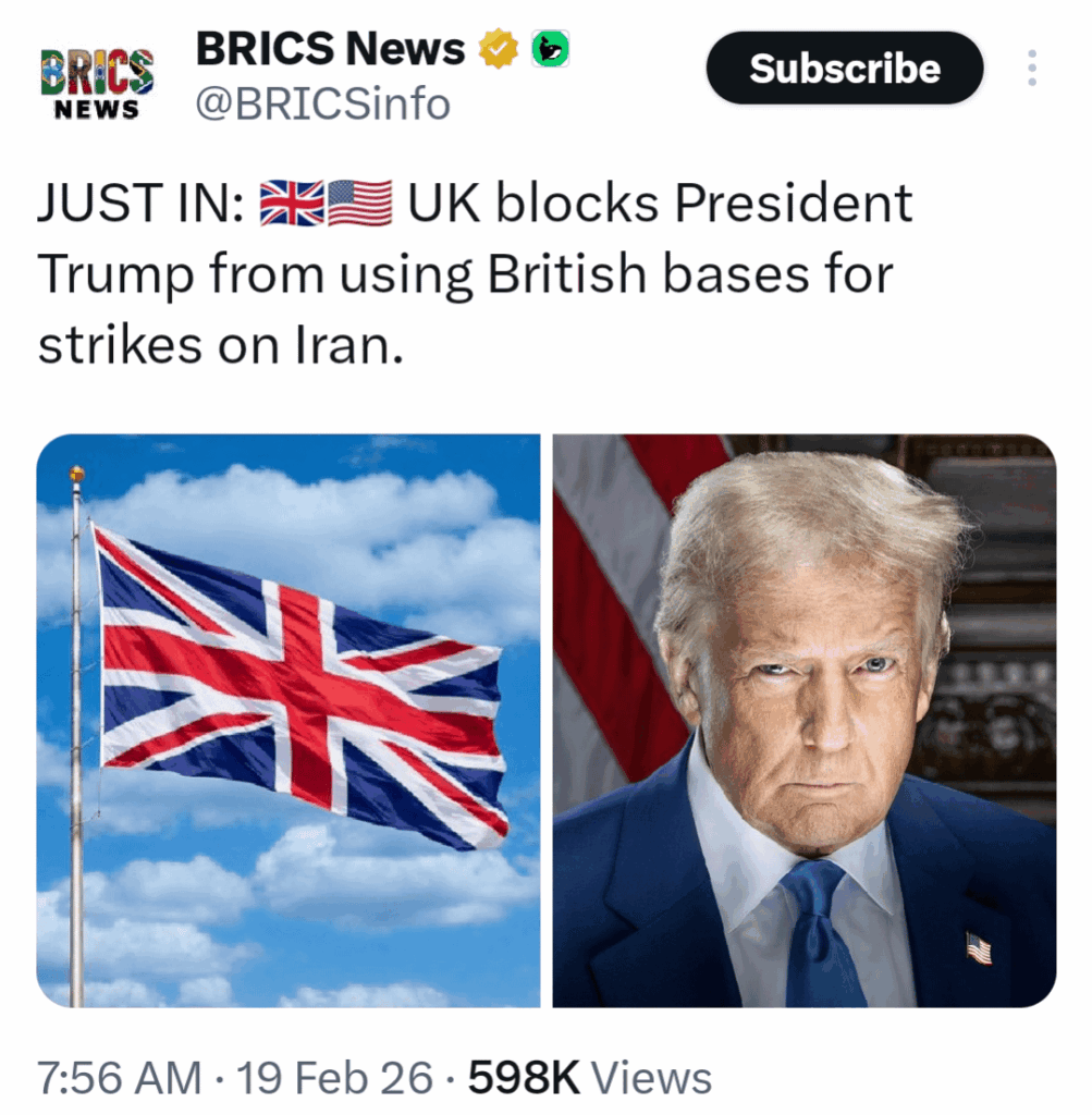 英国はトランプ大統領が英国の基地をイラン攻撃に使用することを阻止した。