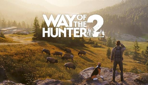 Way of the Hunter 2のキービジュアル。ハンターが狩猟犬と共に丘の上からバイソンの群れを眺めている。