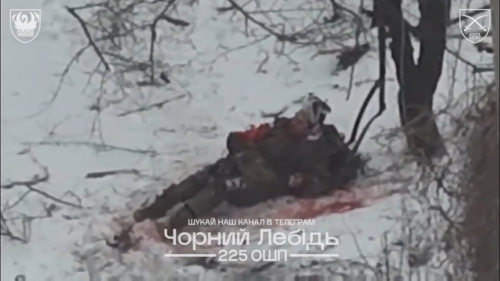 FPVドローンが攻撃したロシア侵略者にとって不快な状況。ウクライナの「ブラック・スワン」部隊、第225突撃連隊によって2026年2月2日に発行された。