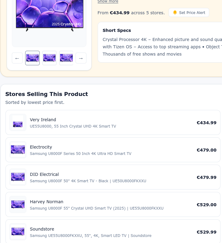 アイルランドの電化製品を簡単に比較できるウェブサイトを構築しました