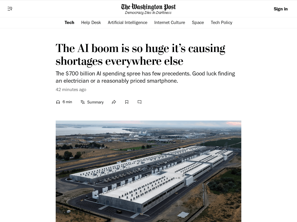 米国では、人工知能への記録的な支出（今年支出された額は7000億ドル）により、経済の他の部門から資源が吸い取られている。利益はまだまだ遠い