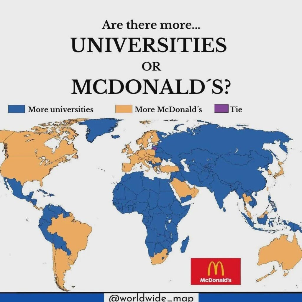 本当にマクドナルドと同じくらいの大学があるのでしょうか？