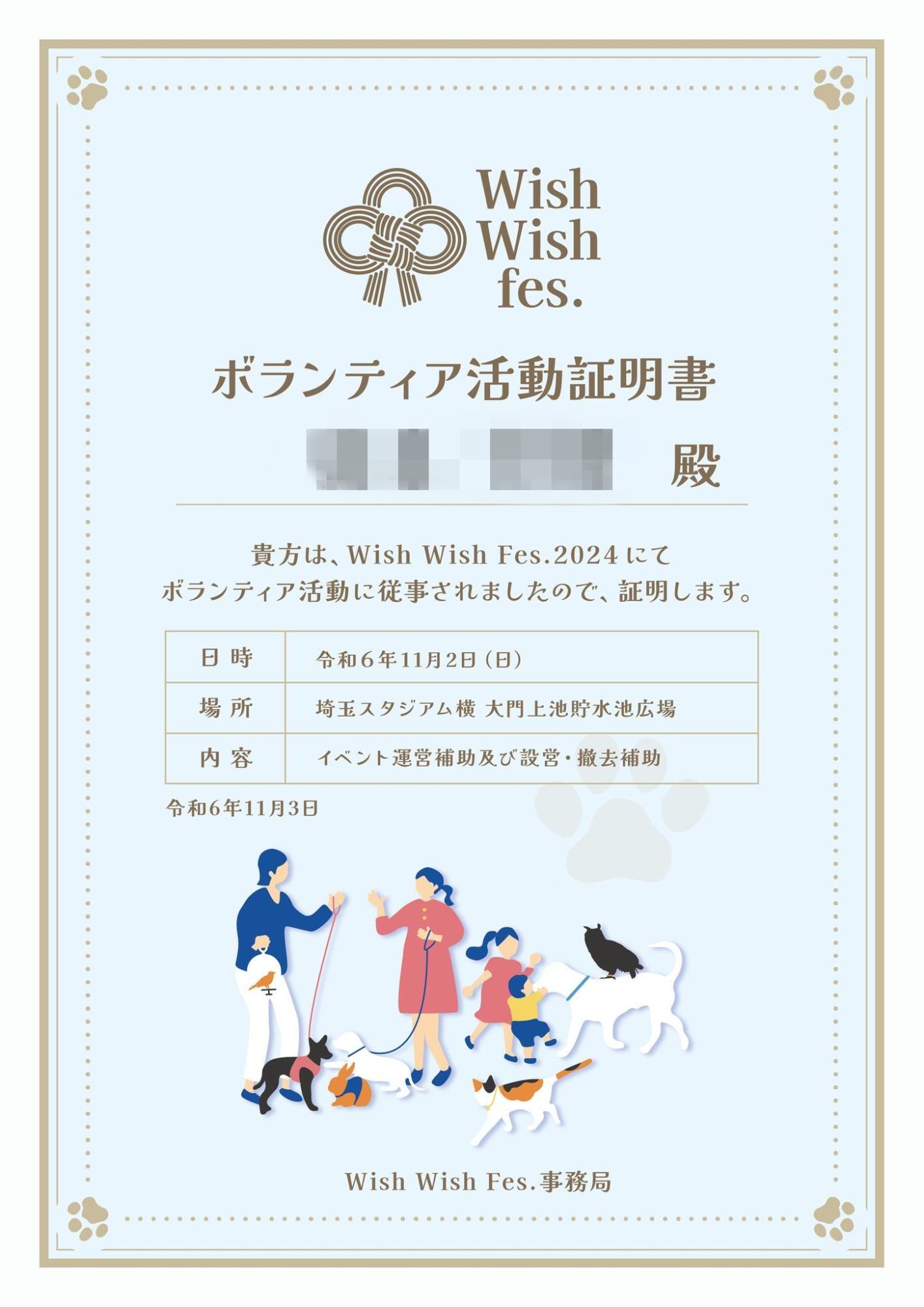 提供画像：過去のボランティア活動証明書