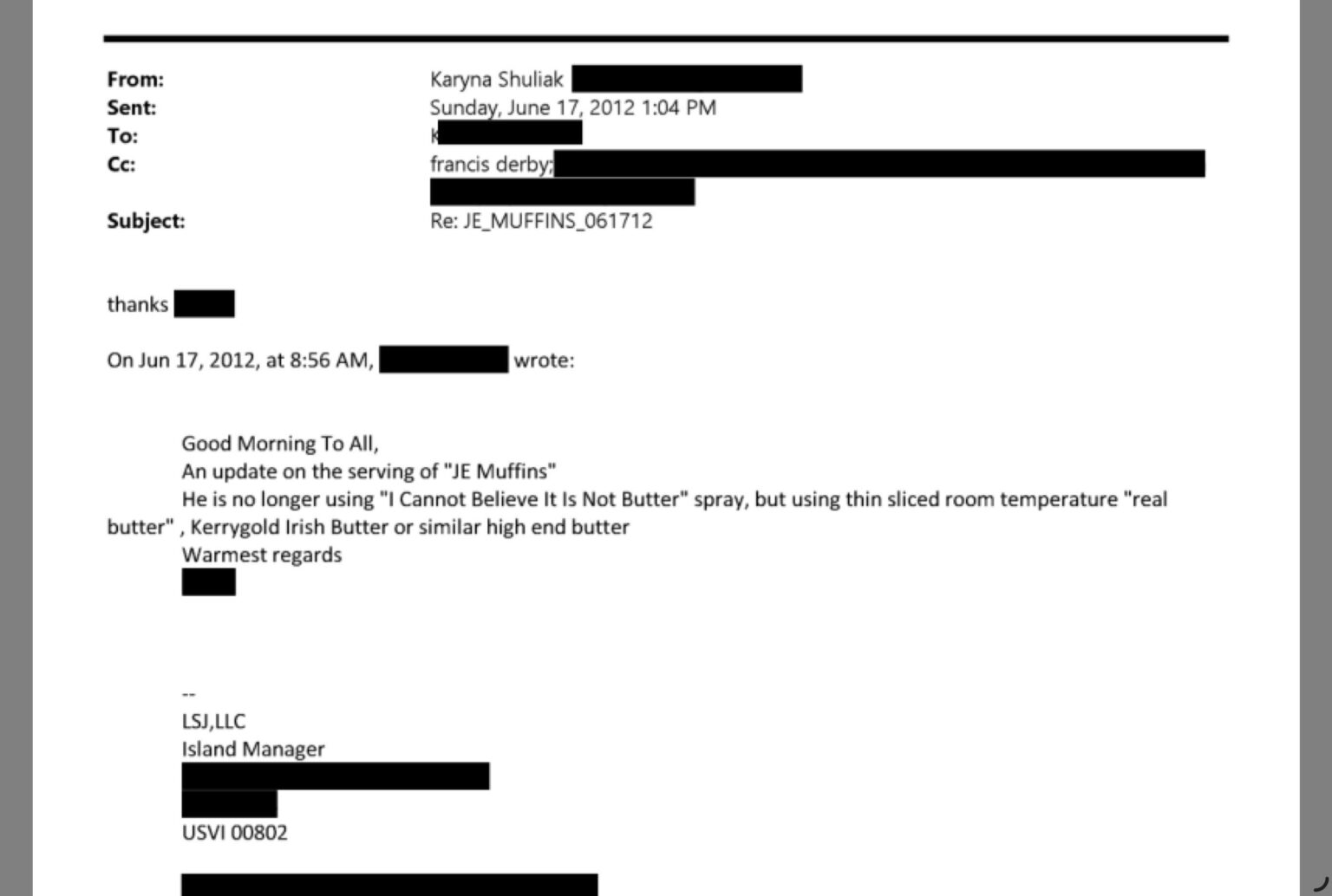 速報：ジェフリー・エプスタインはマフィンのケリーゴールドが好きだった