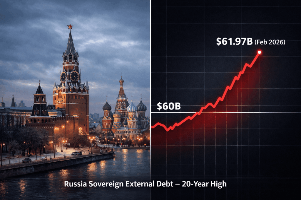 新しいデータによると、ロシア政府の対外債務は2026年2月1日時点で619億7000万ドルに増加し、20年ぶりの高水準となり、2006年以来の水準に戻った。この増加は、制裁と市場アクセスの制限の中で外国債権者に対する債務が増大していることを反映している。