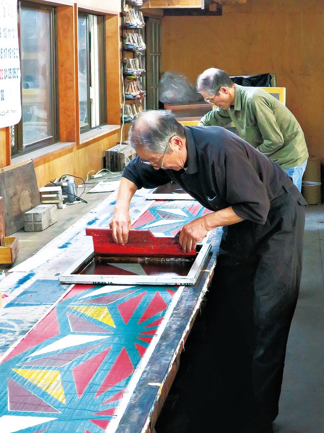 秩父銘仙の経糸の捺染