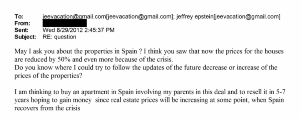 エプスタイン氏はスペインでの住宅投機に興味を持っていた。
