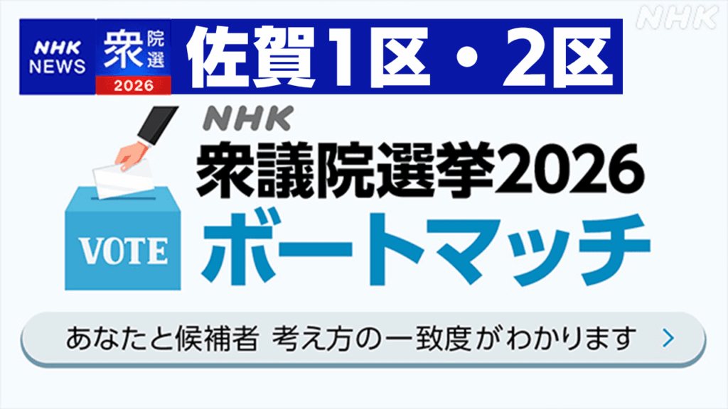 衆議院選挙２０２６　佐賀１区・佐賀２区　あなたと候補者の考え方の一致度がわかる！ボートマッチ #番組情報 #放送局からのお知らせ | NHK佐賀
