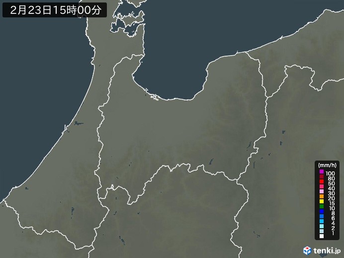 富山県の雨雲レーダー(2026年02月23日)