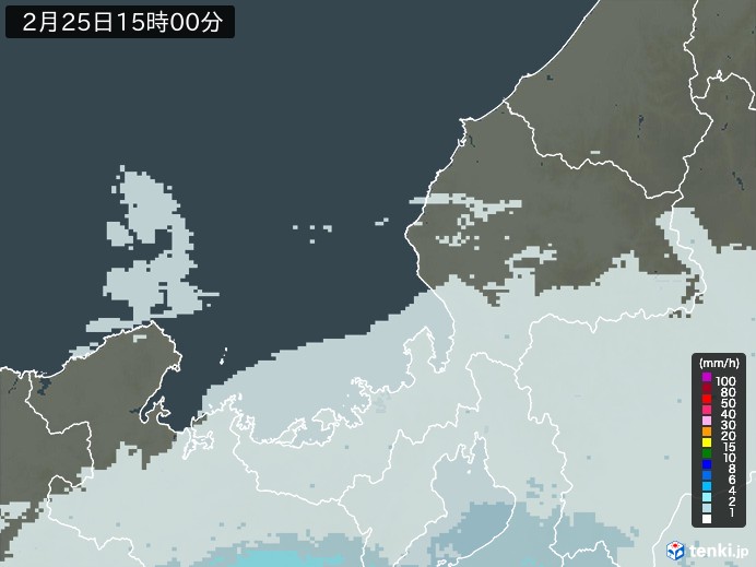 福井県の雨雲レーダー(2026年02月25日)