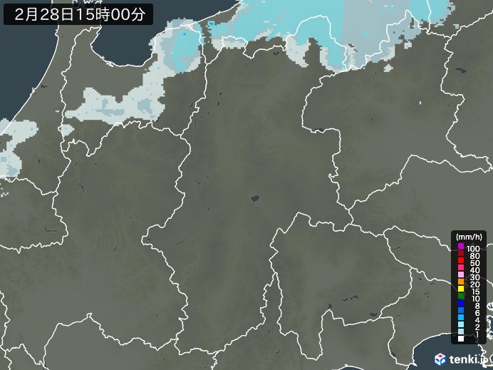 長野県の雨雲レーダー(2026年02月28日)