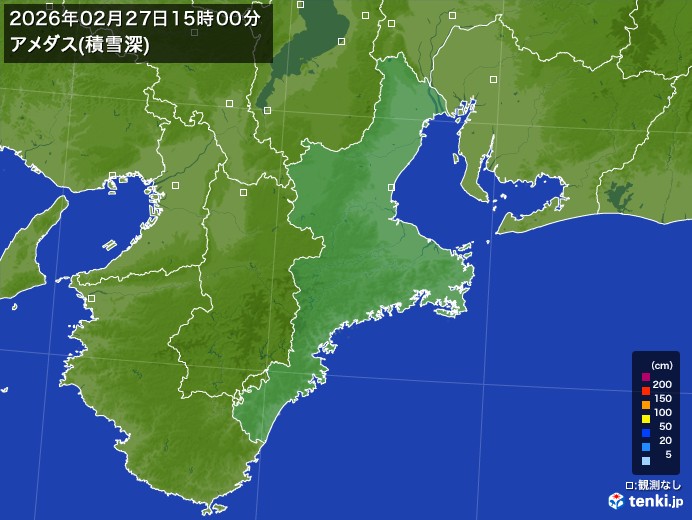 三重県の過去のアメダス実況(2026年02月27日)(積雪深) - 日本気象協会 tenki.jp