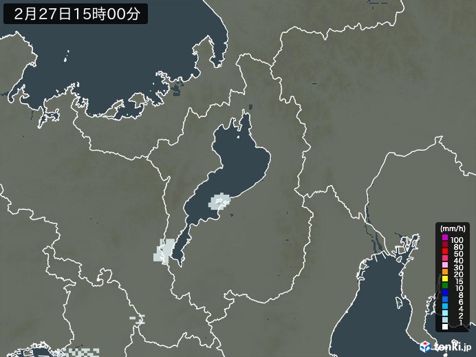 滋賀県の雨雲レーダー(2026年02月27日)