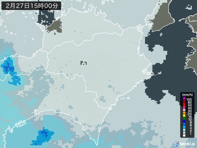 徳島県の雨雲レーダー(2026年02月27日)