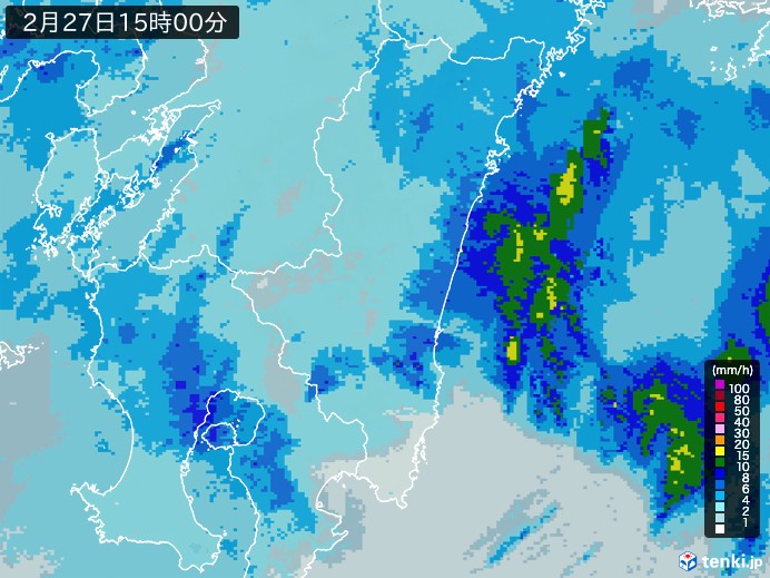 宮崎県の過去の雨雲レーダー(2026年02月27日) – 日本気象協会 tenki.jp 宮崎県の雨雲レーダー(2026年02月27日)