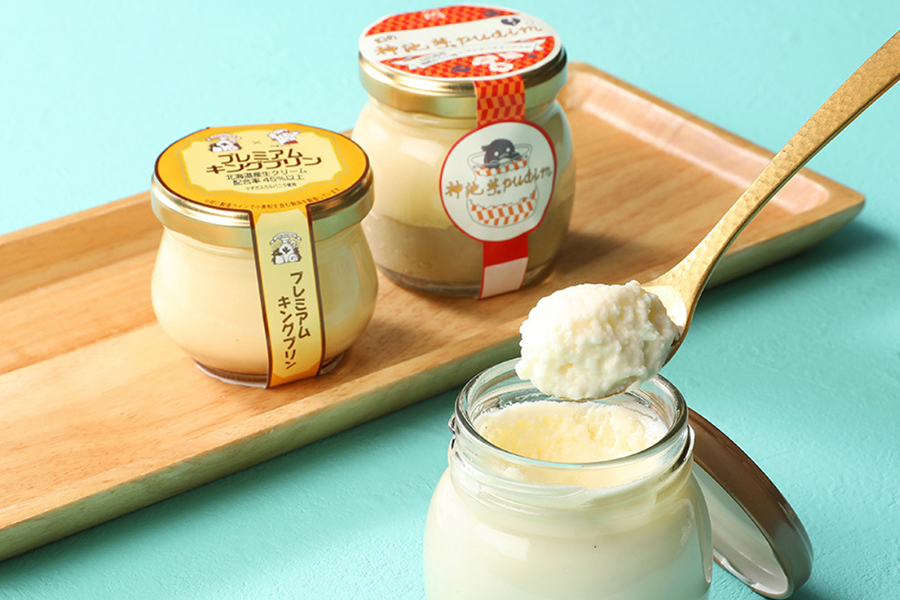 「Oneday Sweets Labo」の幻の神池芋pudim（キングプリン、プレミアムキングプリン各1個・465円〜）は「阪神梅田本店」初登場