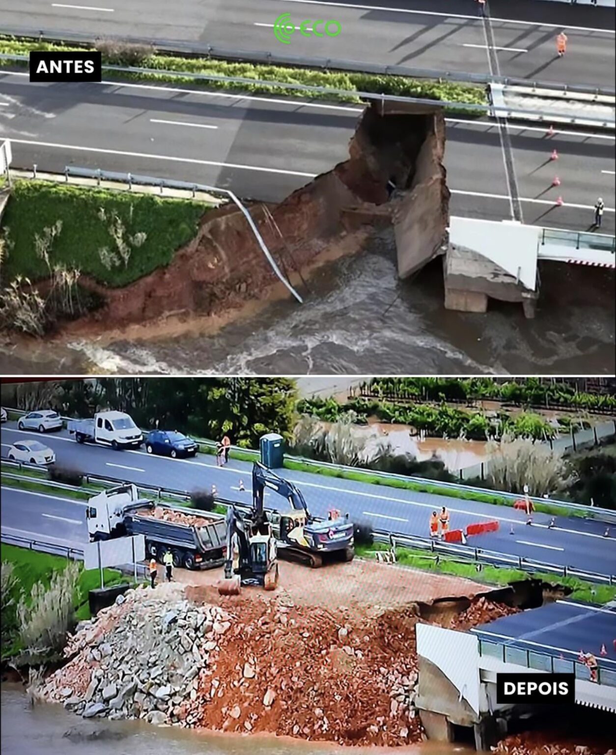 暴風雨で崩落したA1の区間を18時間かけて修復した結果